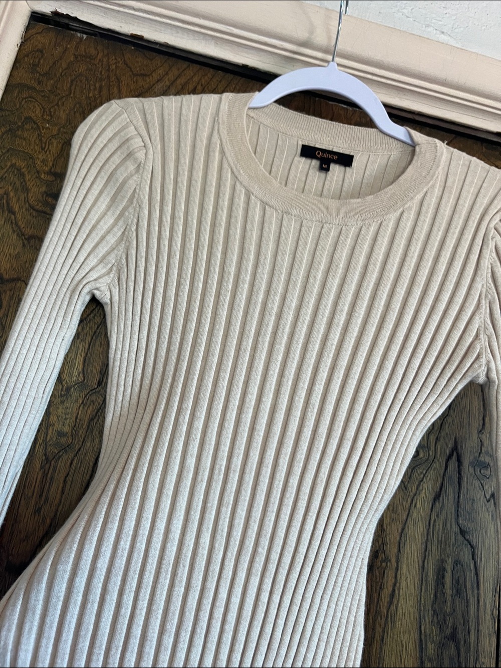 Quince Cream Ribbed Slim Long-Sleeve Crew Sweater size M - Picture 4 of 8